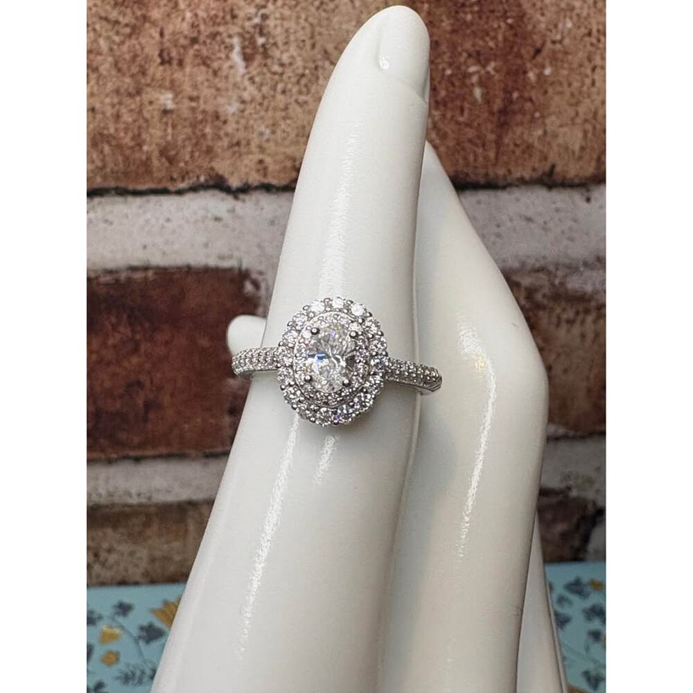 Size 6 Oval Cut Halo Moissanite Ring in 925 Sterling Silver 1 Carat